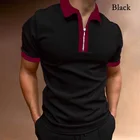 Рубашка-поло мужская с отложным воротником, модная блуза с короткими рукавами в стиле пэчворк, дизайнерская уличная одежда на молнии, черная, лето 2021