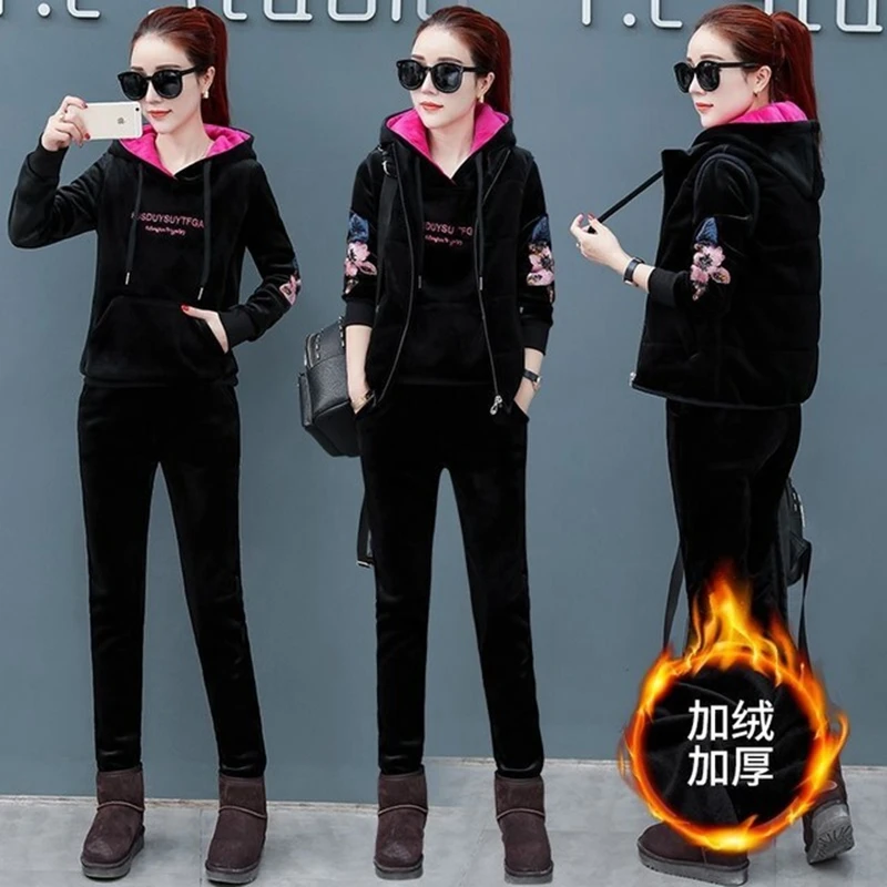 Женский спортивный костюм 2019 зимний утолщенный свитер золотые бархатные