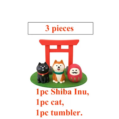 Japanese genuine bulks miniature decoration kawaii cartoon pet puppy shiba inu black cat tumbler Red Gate torii model figures - Цвет: 3pcs