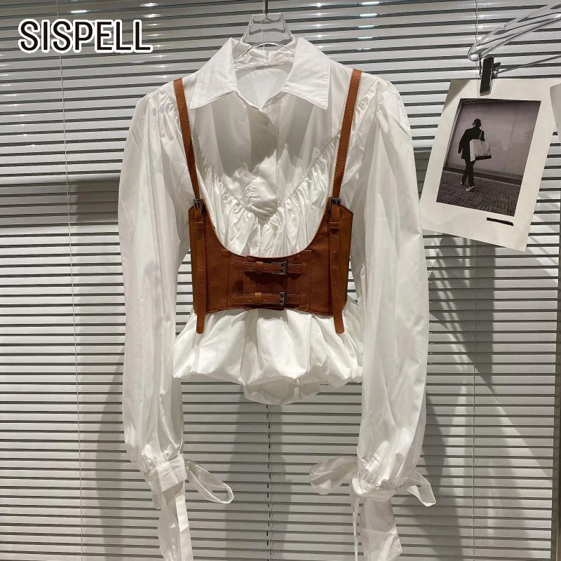 

Женский Повседневный костюм SISPELL, Однотонная рубашка с отложным воротником и длинным рукавом, жилет без рукавов с квадратным вырезом, осенн...