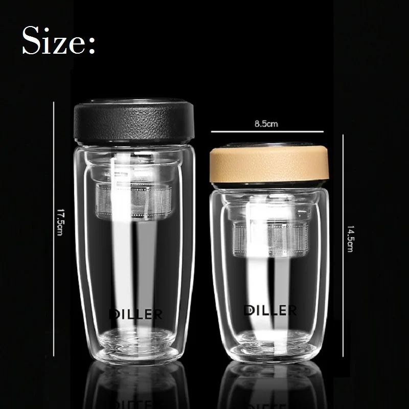 

Glass Tea Infuser with Filter Double Layer Water Bottle Drinking Coffee Anti-Scalding Design Loose Leaf Office Cups Mug Business