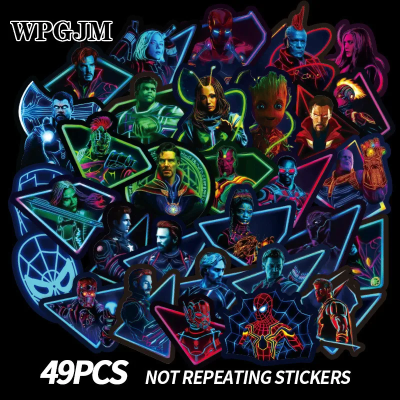 49 шт. светящиеся стикеры героев Marvel мультфильм граффити чемодан ноутбук гитара