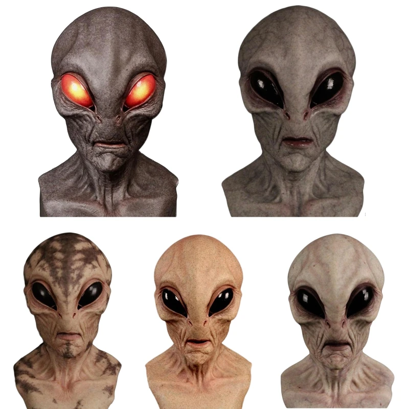 

Halloween Full Head Latex Mask Creppy Extraterrestrial Doll Cosplay UFO Headgear M7DD