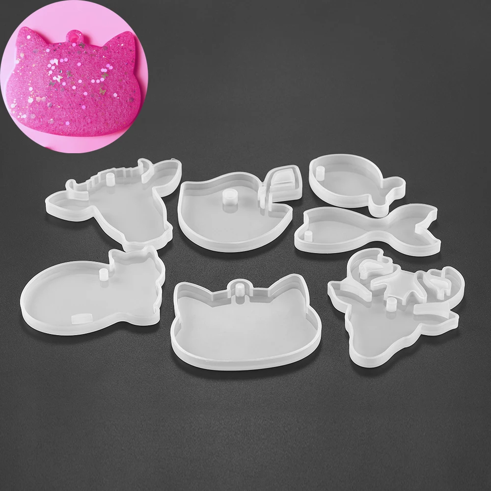 

1pcs Cat Fish Elk Whale Bird Bull Pendant Silicone Mold Dried Flower Key Chain Epoxy Resin Moulds For DIY Jewelry Making Tools