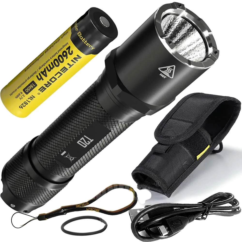 구매 T20 1300 LMs 높은 전원 LED 손전등 USB 충전식 손전등 야외 전술 토치 랜 턴 선물 2600mAh 18650 배터리