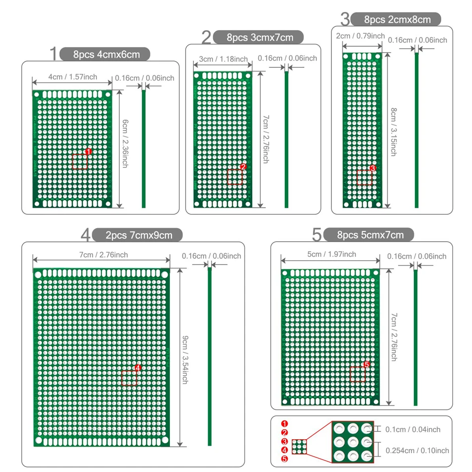 34 шт. двусторонняя печатная плата 2x8/3x7/4x6/5x7/7x9 см | Электронные компоненты и