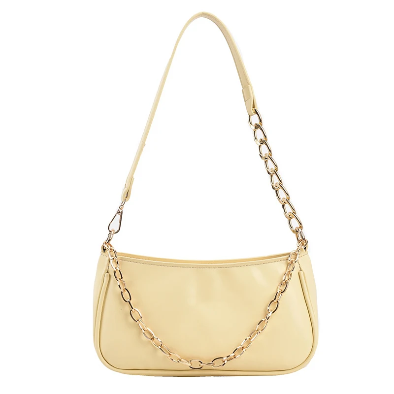 

Solid Color PU Leather Armpit Bags For Beautiful Women 2021 Fashion Chains Shoulder Handbags Female Travel Branded Crossbody Bag