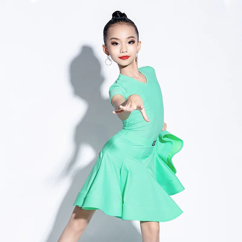 

Платье для латиноамериканских танцев, для девочек, зеленый наряд для соревнований, для бальных танцев, для тренировок, летняя одежда для тан...