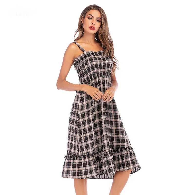 

Spring and Summer New Women's Dress Cotton and Linen Long Sling Ruffled Slim Slimming Dress for Women Dresses Women