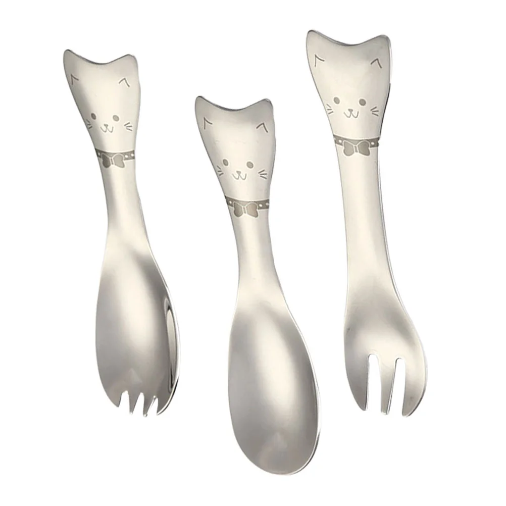 

3Pcs Stainless Steel Serving Spoons Salad Fork Ice Cream Spoons for Kids (Silver)