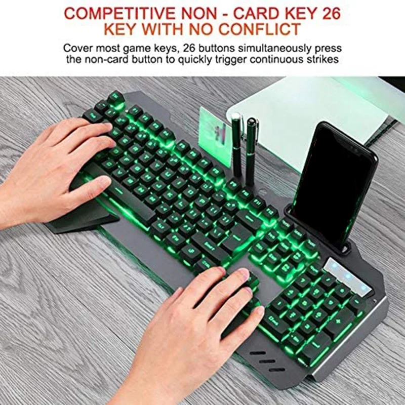 

Wired Mechanical Keyboard Ergonomic Keyboard with RGB Backlight Phone Holder Gaming Keyboard