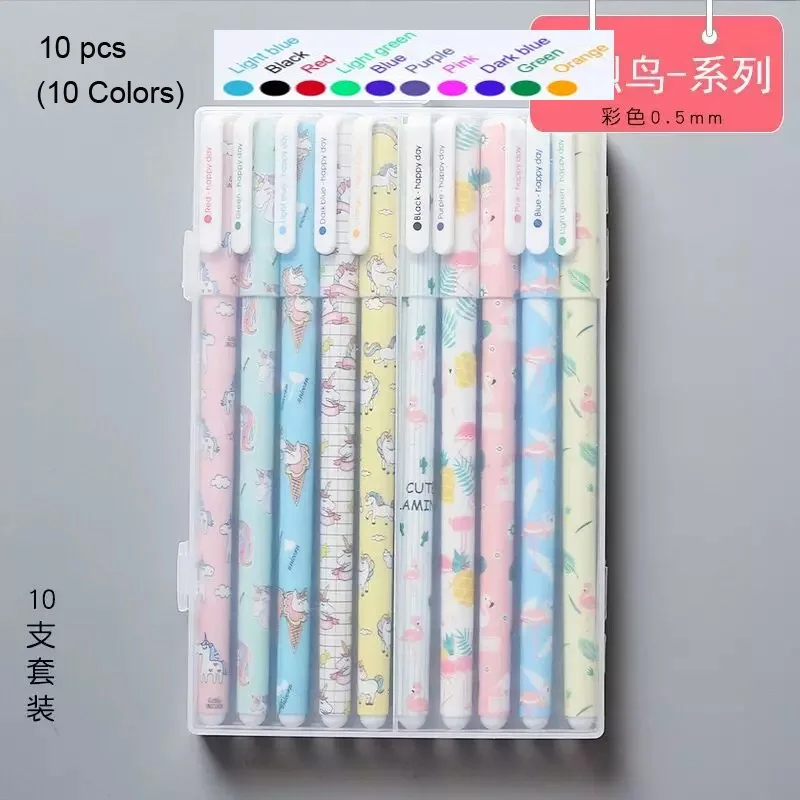 Flamingo 10 Colors FULAIKATE модные канцелярские принадлежности Цветочный цвет воды ручка пользовательский цвет нейтральный черный вода 10 цветов Набор Студенческая офисная универсальная ручка - Цвет: Flamingo 10 Colors
