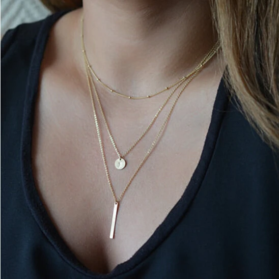 Золотые бусы и длинные кулоны в полоску ожерелья ювелирные изделия модная рука