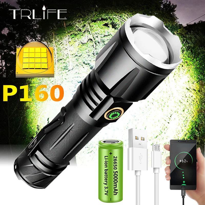 XHP160 16-Cores 500000LM Powerful LED Flashlights 5000mAH Usb Rechargeable Tactical Lantern Zoom Torch use 26650/18650 Battery
