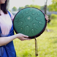 m mbat 13 inch 15 tone steel tongue drum ethereal hand pan tank drum green percussion instrument with carrying bag drumsticks