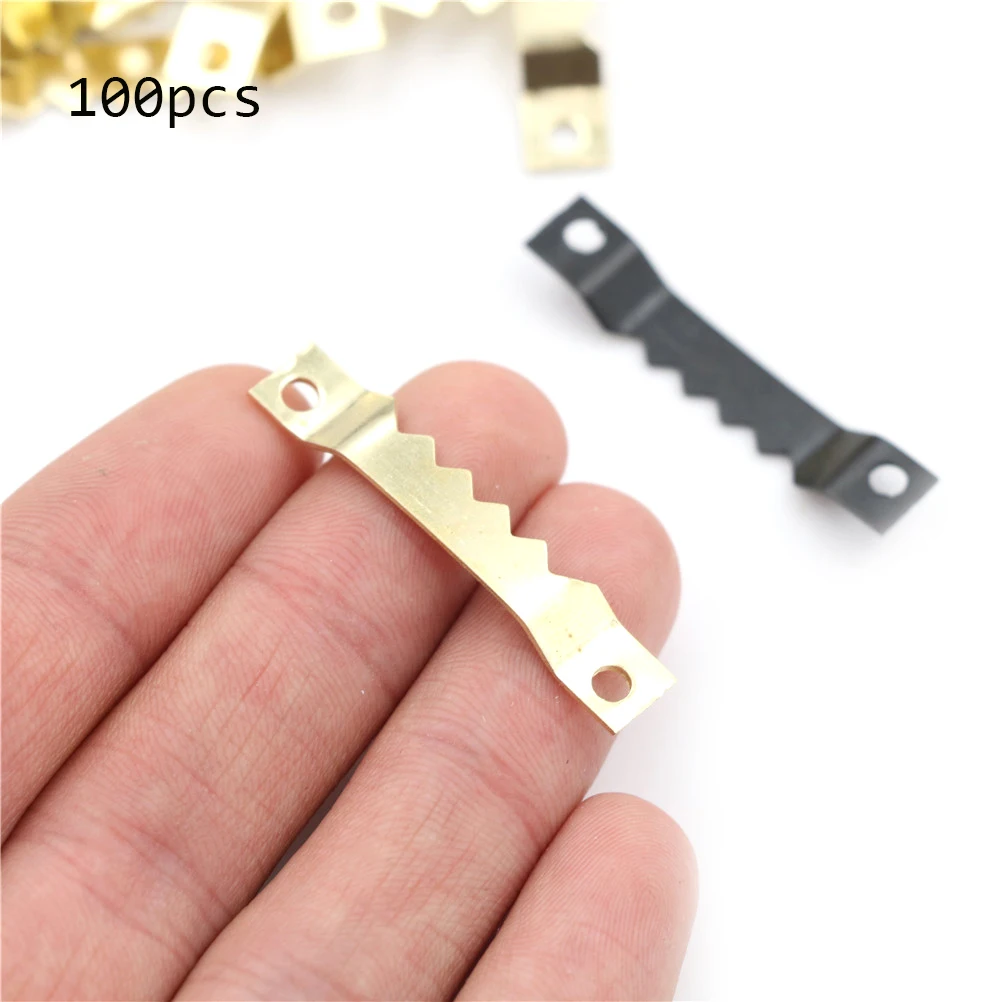 

100pcs/lot BGolden Silver Black Sawtooth Picture Frame Hanger Hanging Photo Wall Oil Painting Mirror Saw Tooth Hooks With Screws