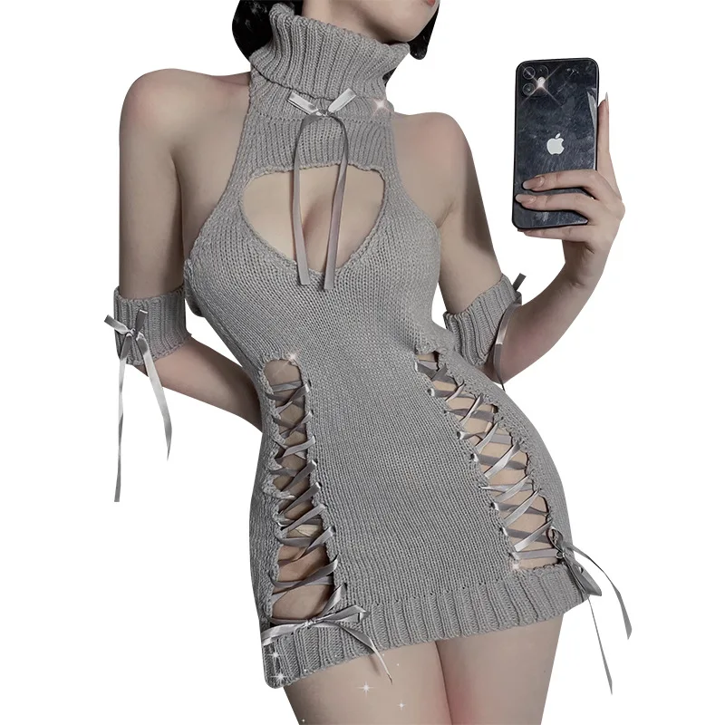 

Orz -I Sweater Women 's Autumn / Winter Love Lingerie Set Seduction Back Strap Pyjamas Thick Chest Hollow Uniform Polyester