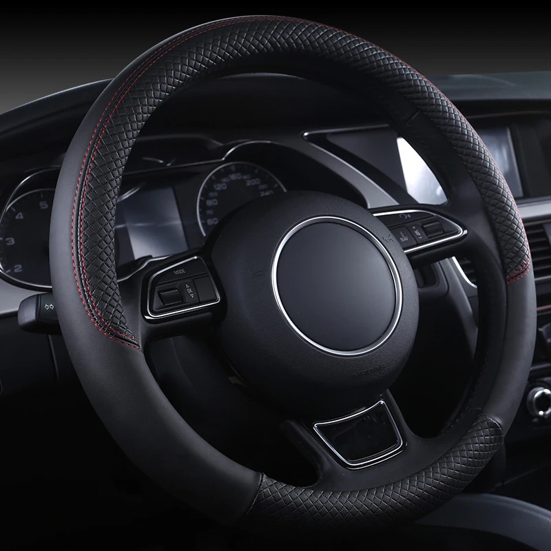 Black HITWH Leather Universal Car Steering Wheel Cover 37CM 38CM Car Styling Sport Auto Steering Wheel Covers Anti Slip - Название цвета: Black