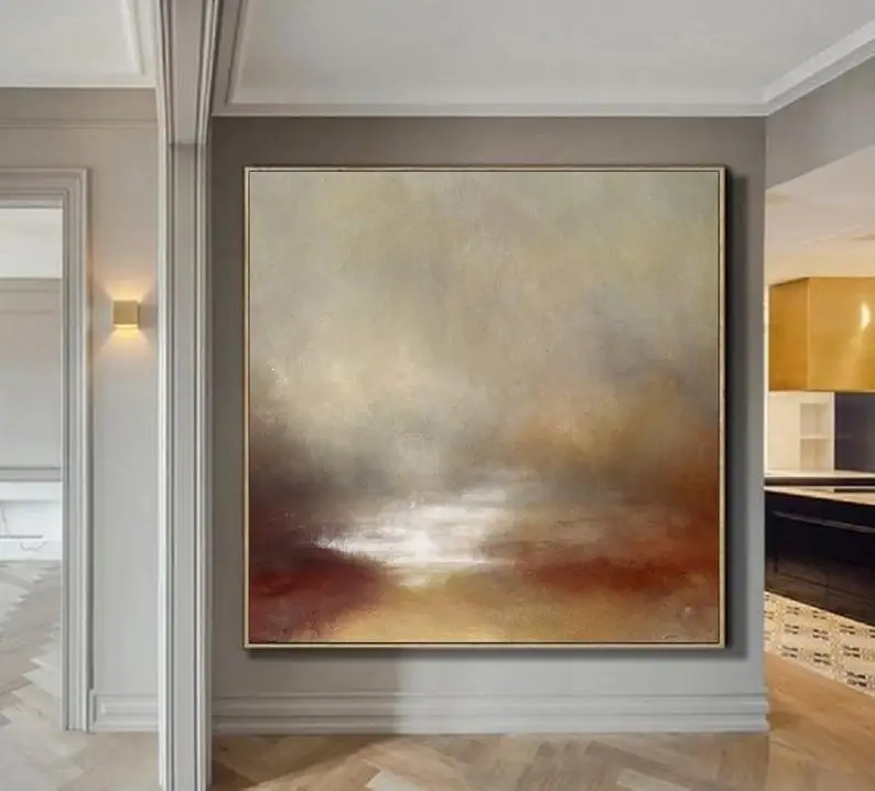Kopen Grote Sky Abstract Schilderij Op Canvas Zee Schilderen Bruin Schilderij Sunrise Landschap Schilderen Ocean Art Wall Art Office Decor Olie