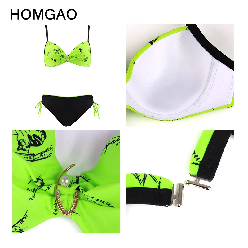 HOMGAO сексуальный купальник с V-образным вырезом винтажный принт бикини на