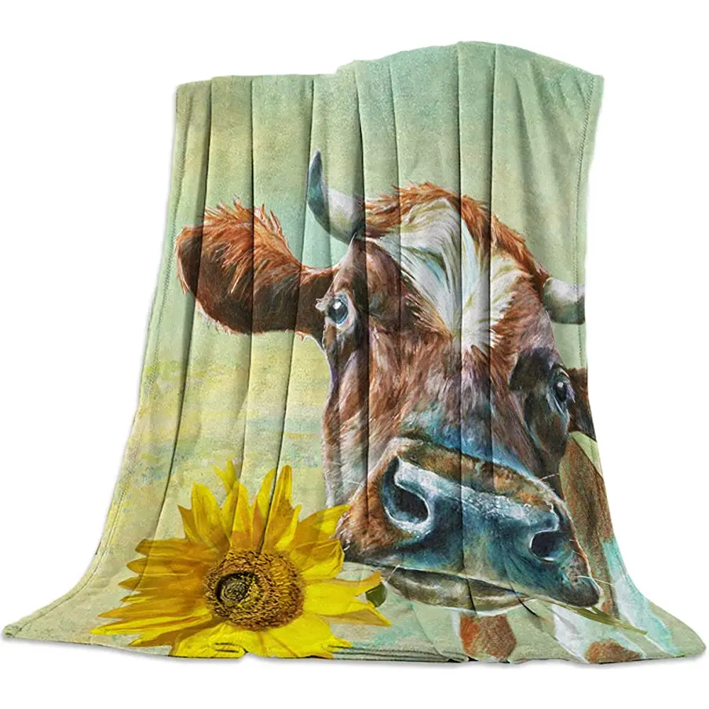 

Фланелевое Флисовое одеяло для кушетки 49x59 дюймов, мягкое теплое одеяло с рисунком в виде американского животного, западного рогатого скота...