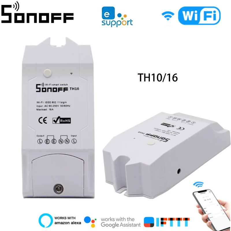 Sonoff TH16 TH10 10/16A Smart Wifi Switch EWelink App Monitor Temperature Humidity Home Automation Works With Alexa Google Home