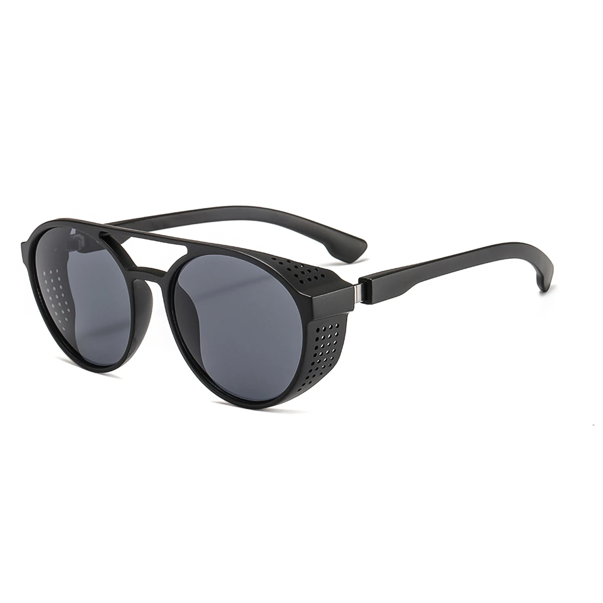 Matte Black-Grey Унисекс, модные, с плоским верхом, стимпанк, походные очки, UV400, Ретро стиль, очки для вождения, круглая оправа, очки для альпинизма, мужские, женские - Цвет: Matte Black-Grey