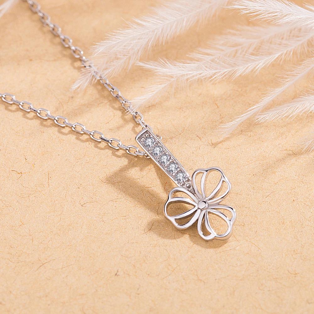 Женское ожерелье из серебра 925 пробы с кулоном в виде клевера|Ожерелья| |