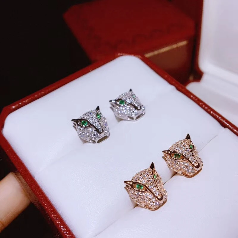 Серьги гвоздики в форме головы леопарда из циркона унисекс|Серьги-гвоздики| |