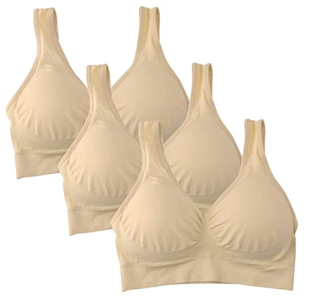 3 pcs Beige Беспроводной спортивный бюстгальтер, комплект из 3 предметов, плюс размер, 5XL, 6XL, съемные подушечки, хлопковый бюстгальтер для беременных, тренировочная чашка, сексуальный розовый ouc034 - Цвет: 3 pcs Beige