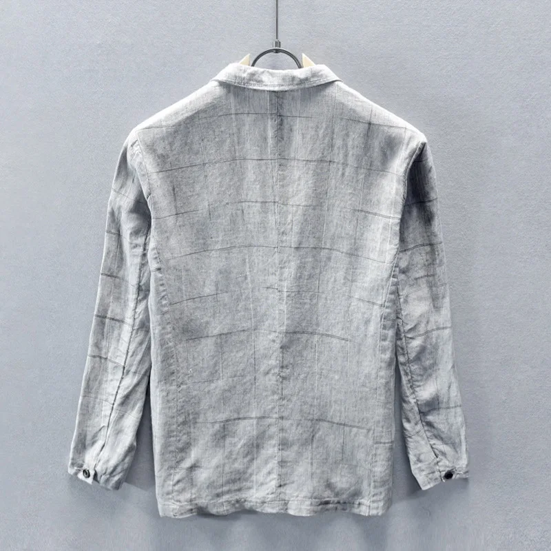 Мужской деловой Повседневный пиджак в полоску льняной жакет японском стиле с