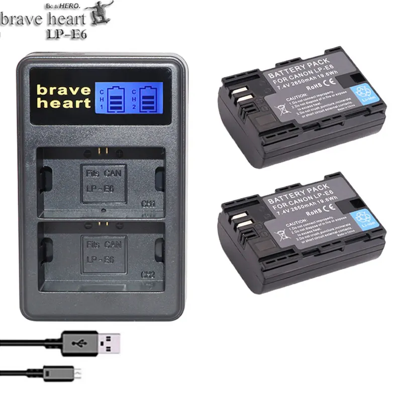 charger and 2battery Lpe6n LP E6 E6N LPE6 LP-E6 батарея+ ЖК двойное зарядное устройство для камеры Canon EOS 5DS R 5D Mark II 5D Mark III 6D 7D 80D EOS 5DS R - Цвет: charger and 2battery