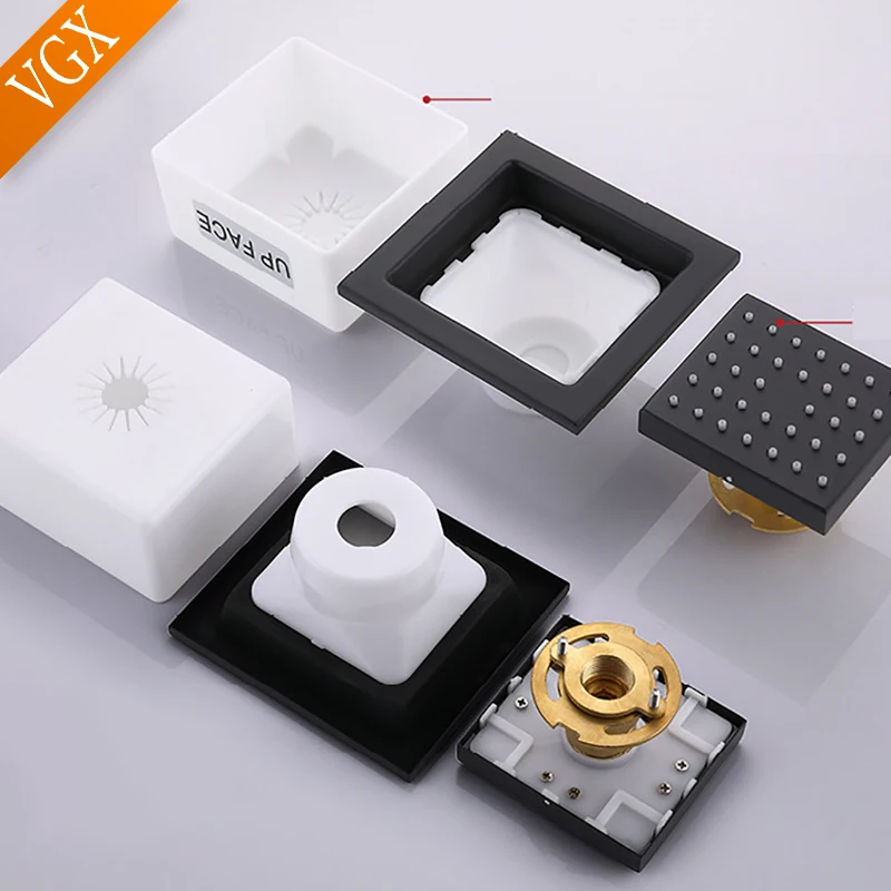 

VGX Concealed Bathroom Thermostatic Shower Set , Waterfall Rain Wall Mounted Top Spray Head Side Jet Brass Matt Black S1006B