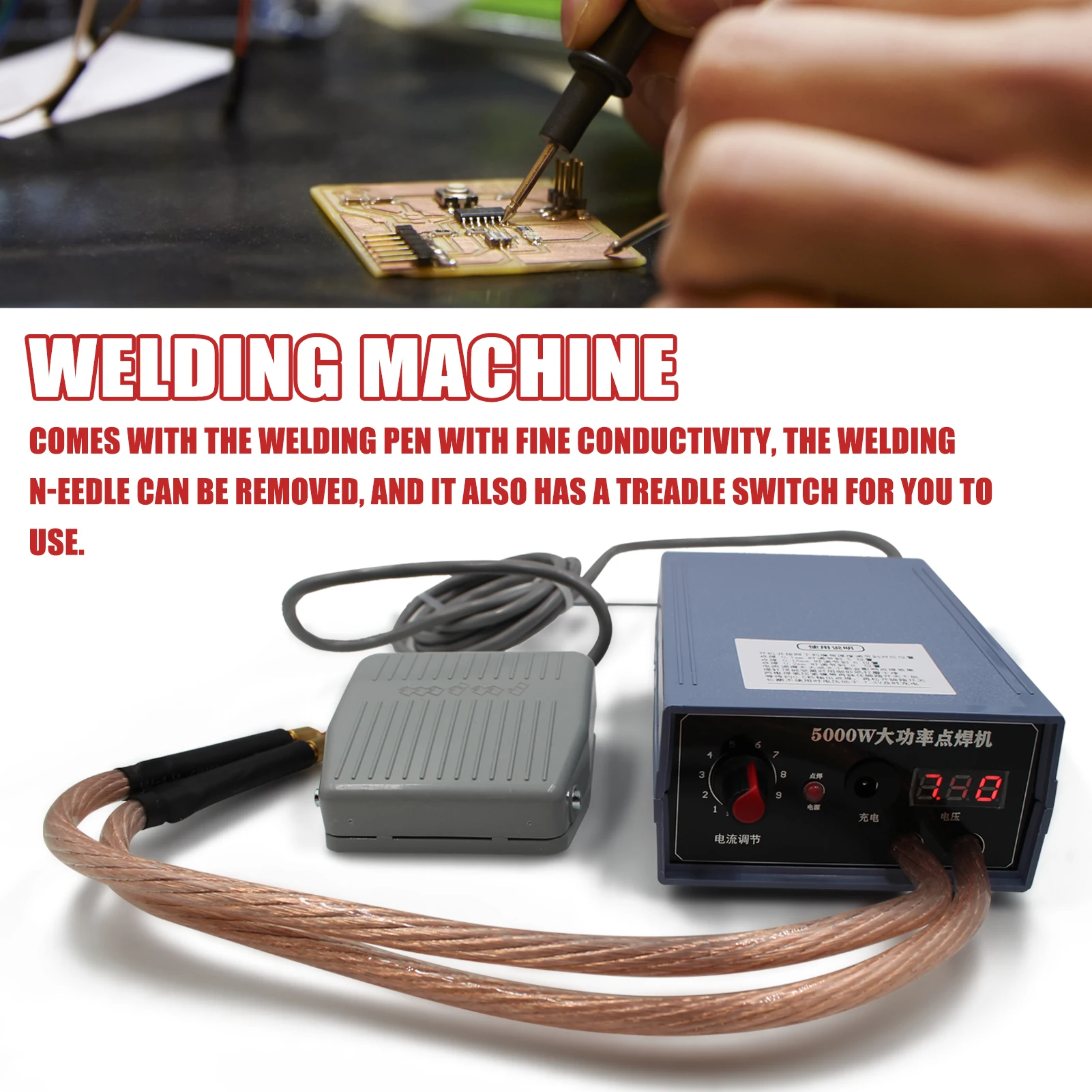 

5000W Spot Welding Machine DIY Battery Welding Machine Spot Welder with Treadle Switch Current Adjustable for 18650 Battery