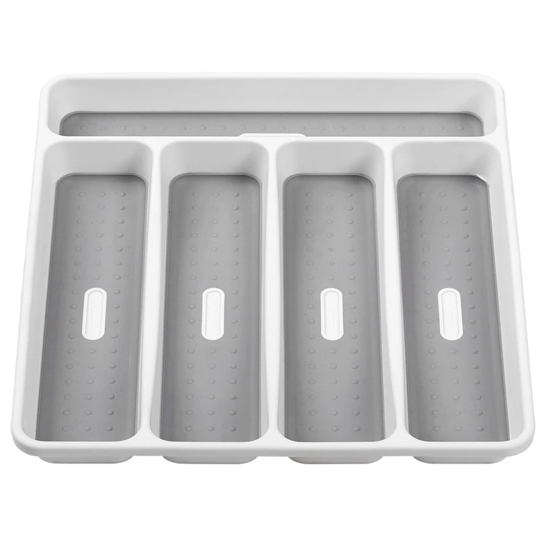 

Silverware Tray Fork Collection Container 5 Compartments Soft-Grip Lining Plastic Cutlery Storage Box For Tableware
