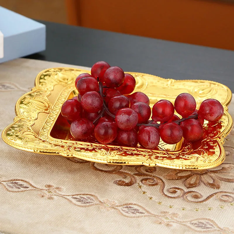 

Rectangular Metal Serving Tray Fruit Plate Candy Nuts Dish Dessert Snack Plate Home Living Room Restaurant Hotel Food Decoration
