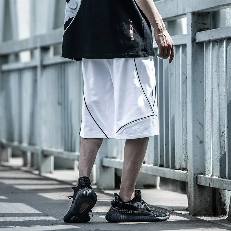

Techwear Reflective Strip Hip Hop Summer Sport Loose Shorts Men's Drawstring Casual Short Half Pants Trousers White Streetwear