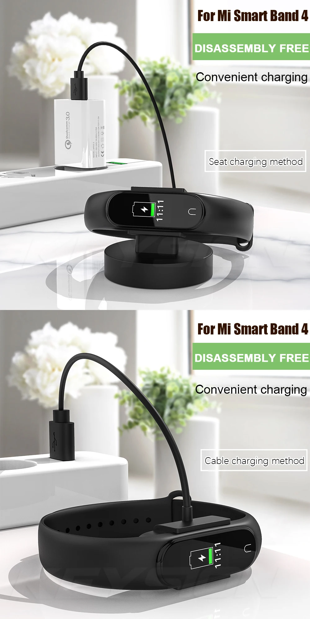 KEYSION Disassembly free Fast Charger Cable For Xiaomi Mi Band 4 global USB Charger Charging Dock for Xiaomi Mi Smart Band 4