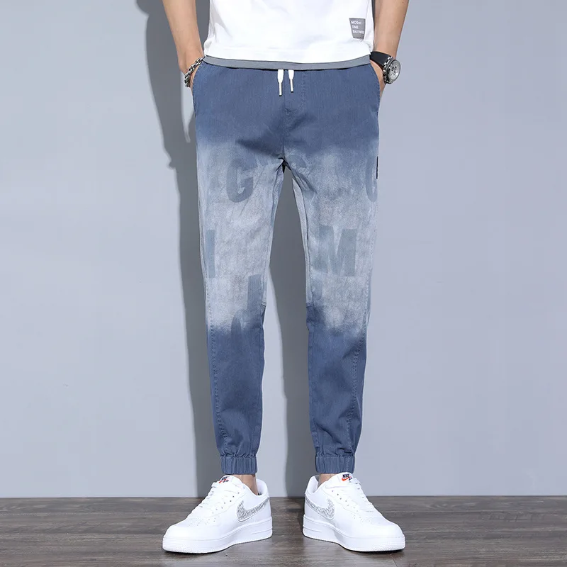 

Hanging dye gradient men's Denim Capris men's casual fashion trend elastic loose Harem Pants summer