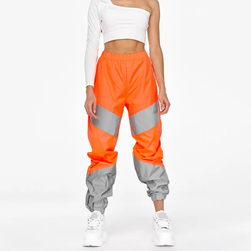 Светоотражающие спортивные брюки осень зима женские Jogger с высокой талией, из лоскутов спортивные брюки уличная праздничная одежда брюки