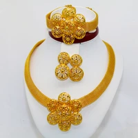 24k gold color big flowers luxury dubai jewelry sets of women african habesha necklace bangles earrings ring sets wedding gifts