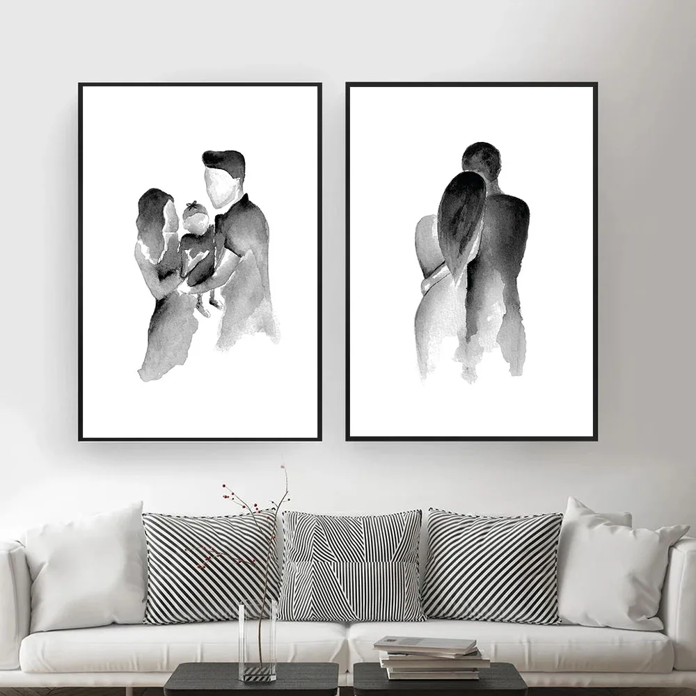 

Family Couple Poster Abstract Canvas Painting Black White Art Print Hands Muslim Pray Wall Picture For Living Room Home Decor