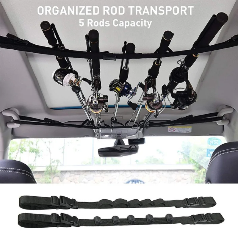 

2pcs 1 Set Portable Universal Car Fishing Rod Rack Lure Sea Rods Fixed Bracket Indoor Adjustable Storage 5 Holes Velcro Strap