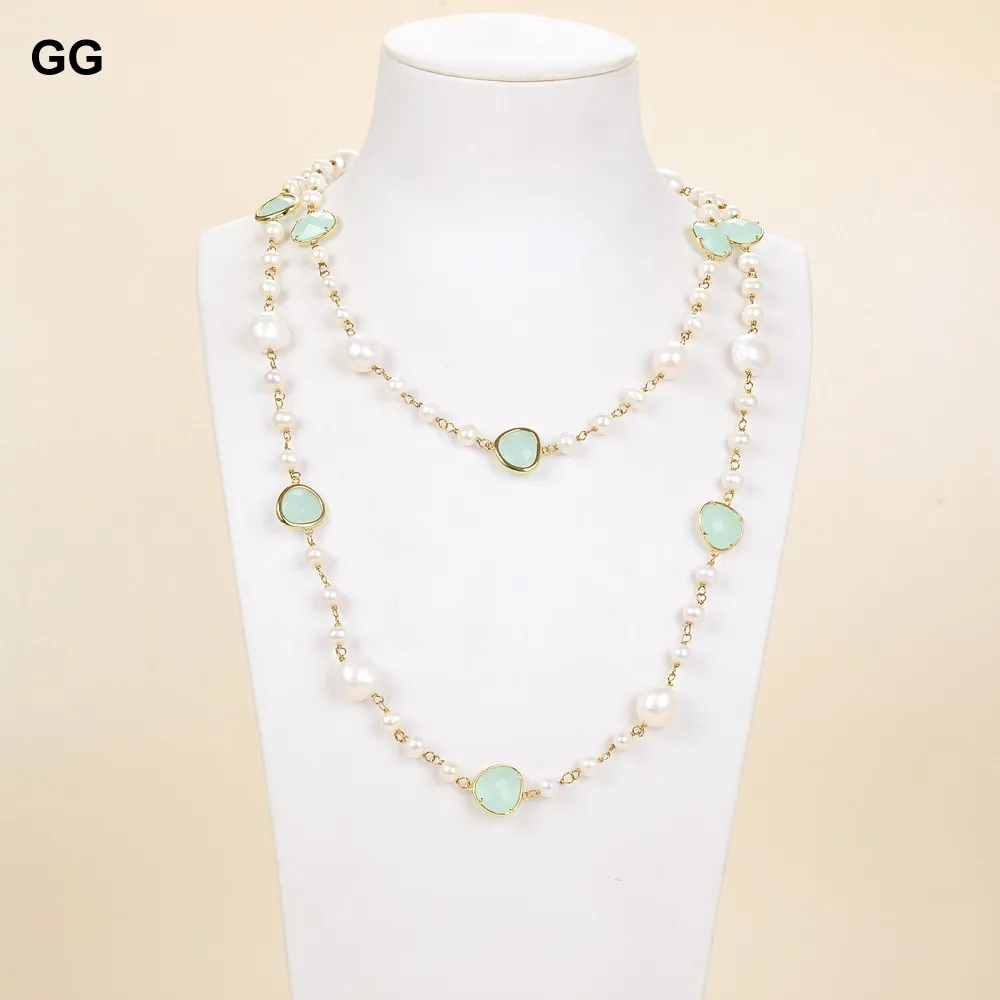 GG ювелирные изделия 44 &quot15 мм белый БАРОККО Кеши жемчуг синий кристалл ожерелье |