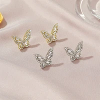 simple hollow butterfly white rhinestone zircon starry bling golden silver plated alloy stud earrings for women