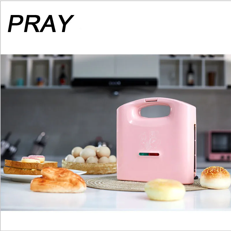 Молитесь 220 В Розовый сэндвич-чайник для завтрака panini тостер готовьте стейк с