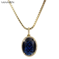 vanaxin ocean blue oval birthstones necklace women necklaces luxury pendant for female gold silver color exquisite gift