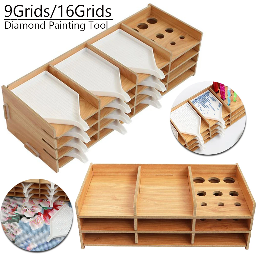 Набор для алмазной живописи 5D деревянный Органайзер со съемным лотком и