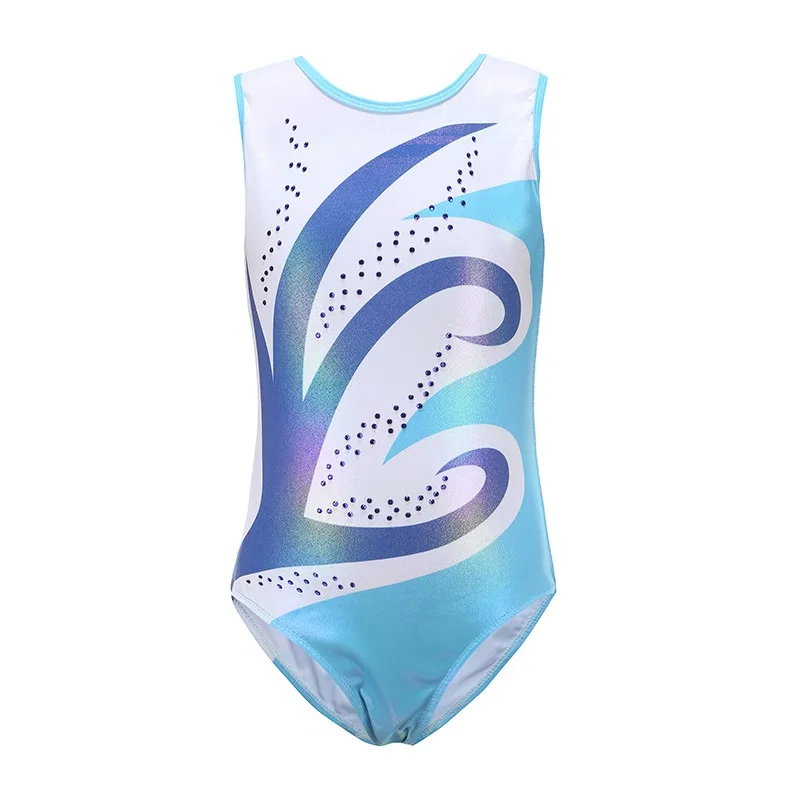 

EFINNY 5-14 Years Girls Sleeveless Shiny Diamond Gymnastics Leotard One-Piece Child Kids Ballet Dance Wear