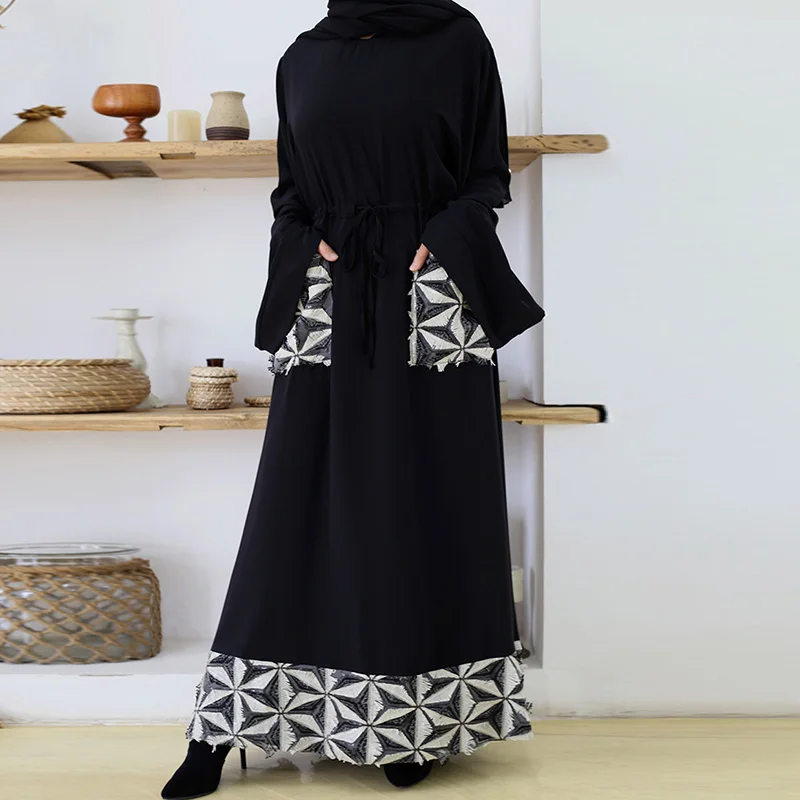 Американская мусульманская Мода Женская длинная юбка пояс с длинным рукавом ИД Мубарак Саудовская Аравия платье абайя исламское банкетное...